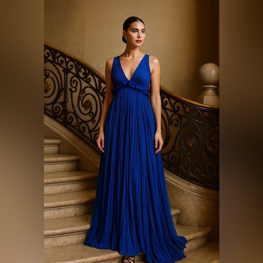 Rebecca Taylor Empire Waist Pleated Chiffon Dress Formal Evening Prom Wedding 8